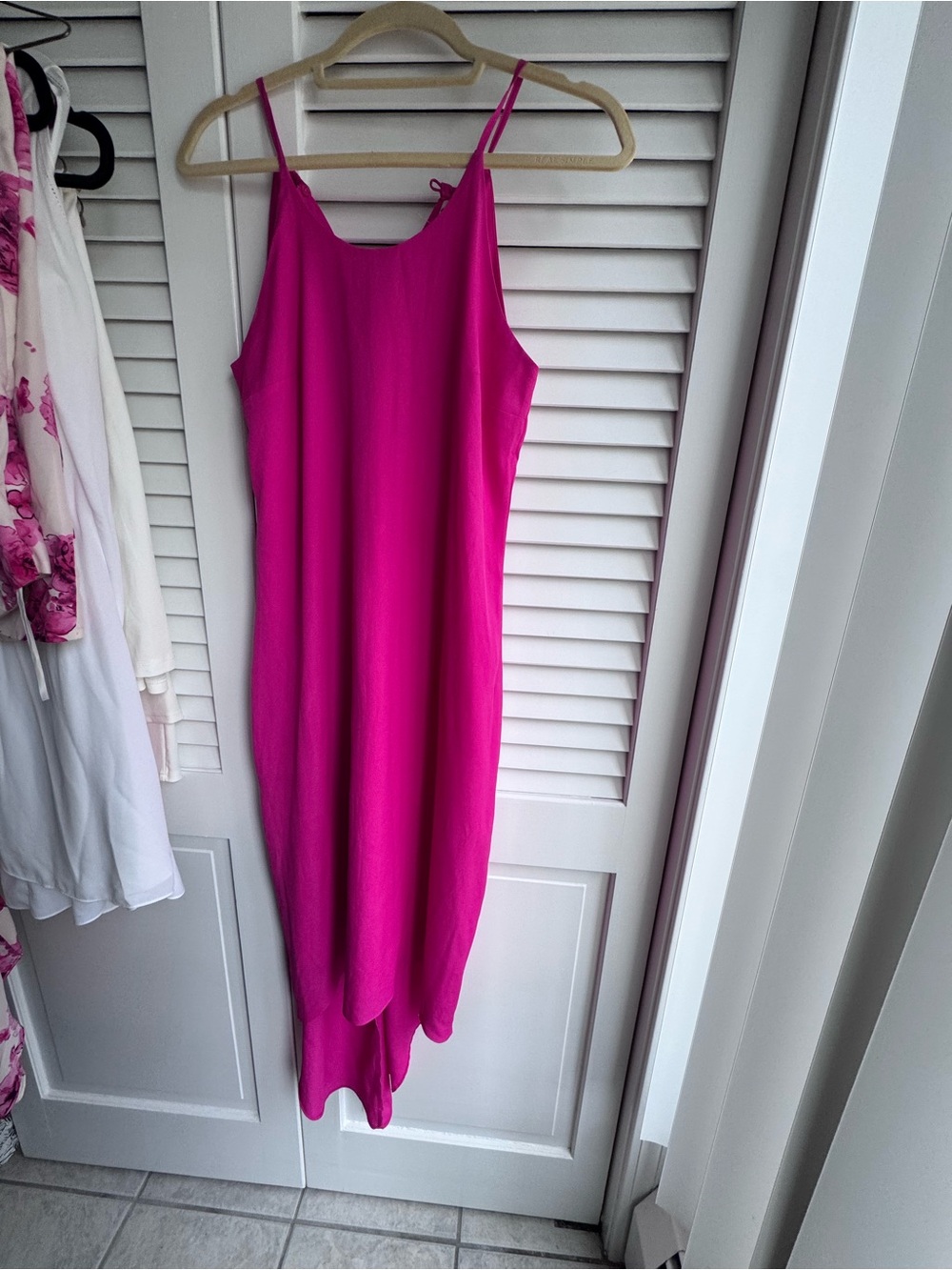 Old Navy Magenta High-Low Slip Dress with Spaghetti Straps